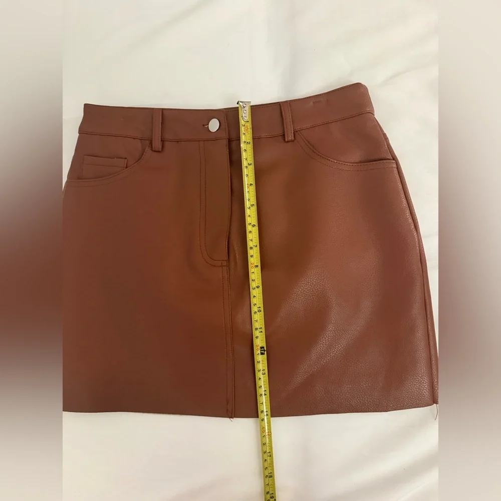 Chocolate Brown Vegan Leather Mini Skirt High Waisted Size L